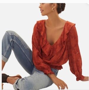 Anthropologie Terracotta Ruffle Blouse